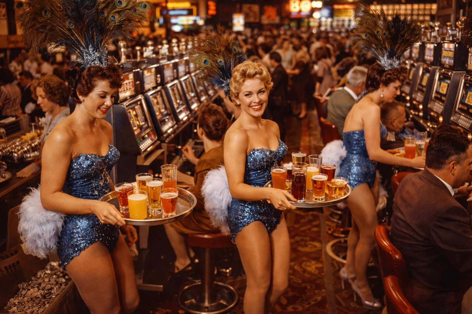 クラシック・ラスベガスのカクテルサービスとカジノフロア文化を象徴する安全で上品なイメージ